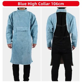 Защитный костюм для электросварки из воловьей кожи, защищающий от возгорания, от ожогов, огнестойкая теплоизоляционная одежда, Рабочий синий фартук - 106 см