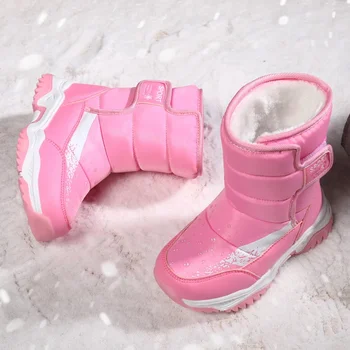 Зимние ботинки для мальчиков 2023, Осенне-зимняя новая детская плюшевая обувь из утолщенного хлопка для больших детей, теплые ботильоны для девочек, Великобритания