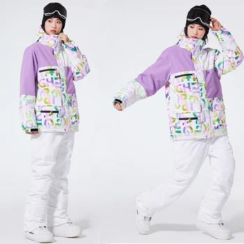 Зимний новый лыжный костюм для женщин и мужчин, катание на лыжах на открытом воздухе, Утолщенные теплые куртки и брюки, Ветрозащитный Водонепроницаемый Дышащий лыжный костюм