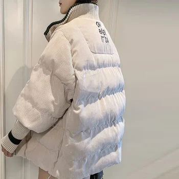Зимняя женская хлопчатобумажная куртка, вельветовое толстое теплое короткое пальто, Женская Корейская свободная парка, студенческая хлебная одежда, верхняя одежда Женская