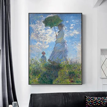 Знаменитая картина маслом Клода Моне на холсте, настенное искусство, Винтажный плакат с рамкой, Женский сад, пасторальный пейзаж, картина для дома