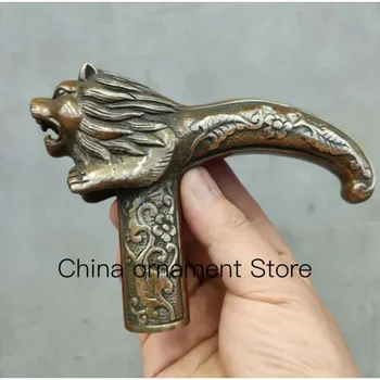 Китайские статуэтки львов ручной работы из старой бронзы, антикварная трость, головка трости для ходьбы
