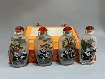 Китайское стекло, ручная роспись, изысканная внутренняя роспись, бутылочка для нюхательного табака в виде панды, стеклянные бутылки для бутылок