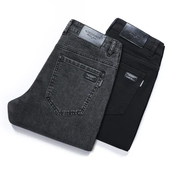 Классические мужские джинсы Four Seasons Slim Jeans, новые деловые повседневные стрейчевые прямые джинсы средней посадки, синие черные брюки для мужчин