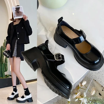 Кожаные Маленькие кожаные туфли, женские летние и осенние новинки 2023 года, японские лоферы Mary Jane на низком каблуке с открытым носком