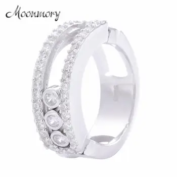 Кольцо из стерлингового серебра Moonmory S925 с подвижным камнем и прозрачным цирконом, Серебряное кольцо во французском стиле для женщин, ювелирный аксессуар