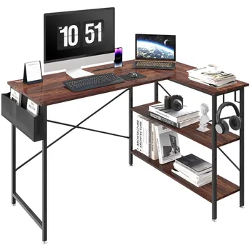 Компьютерный стол Угловой стол с полками и сумкой для хранения, игровой стол, Письменный стол для домашнего офиса, Современный простой деревянный стол
