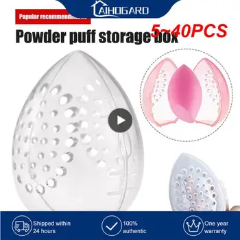 Коробка для хранения яиц для макияжа, 5 ~ 40ШТ, Пылезащитный органайзер для макияжа, коробка для хранения косметической губки, прозрачный футляр для хранения в форме яйца.