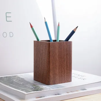 Креативный держатель ручки из массива дерева, настольная коробка для хранения из черного ореха, простые канцелярские принадлежности для японского кабинета, подарки для офиса