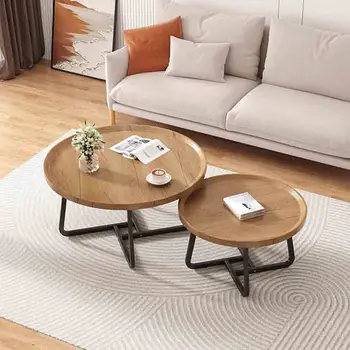 Круглые дизайнерские журнальные столики с деревянным полом, ретро-минималистичные приставные столики, Эстетичная входная мебель для гостиной