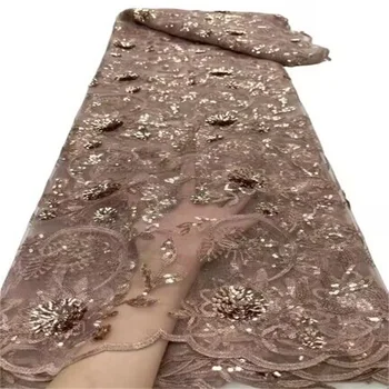 Кружевная Ткань 2023 Розовая Высококачественная Африканская 3D Кружевная Ткань С Блестками Французский Тюль Кружевная Ткань Швейцарское Кружево Нигерийские Сетчатые Ткани Для Платья