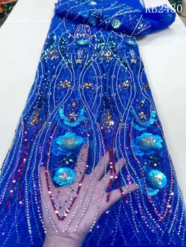 Кружевная ткань с 3D цветами и блестками, высококачественная кружевная ткань для вечеринки в нигерийском стиле, 2023, светло-голубая ткань для сценических костюмов для одежды