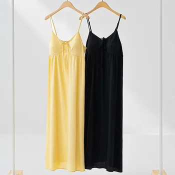 Летнее Однотонное Пижамное Платье Tiansi С Подкладкой На груди, Длинное Платье На подтяжках С Открытой спиной, Домашняя одежда, Высококачественный V-образный вырез