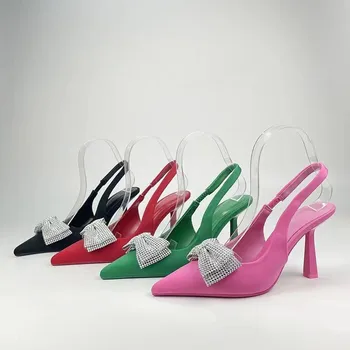 Летние женские туфли на высоком каблуке, босоножки с бабочками и узлами, женские туфли на каблуке, сексуальное вечернее платье с острым носком, женские босоножки на каблуке