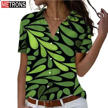 Летняя женская рубашка с коротким рукавом, кокосовая пальма, стиль 3D-печати, женский повседневный воротник Поло, однобортная гавайская рубашка