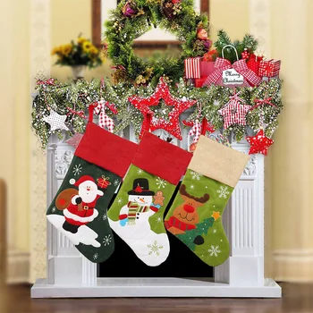 Льняная вышивка, Рождественский чулок, подарочный пакет, подвеска Санта-Клауса, рождественские украшения для дома, Мешки Санта-Клауса, длиной 44 см