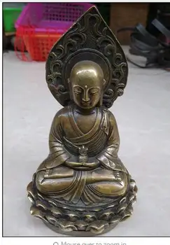Медь Латунь Металлические Поделки Азиатская антикварная Коллекция антиквариата Китайская резьба по медной статуе Будды