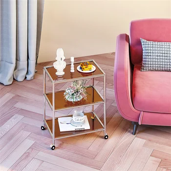 Минималистичная гостиная небольшой семейный стеклянный чайный столик легкий роскошный маленький приставной столик полка тележка прозрачный приставной столик