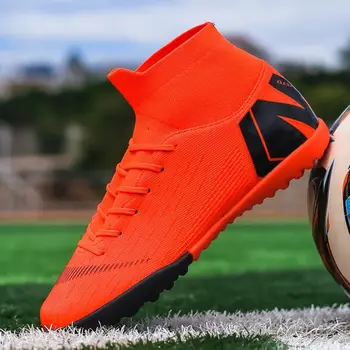 Модные оранжевые мужские футбольные бутсы, Нескользящая спортивная обувь для тренировок на траве TF / FG, футбольные бутсы, мужские футбольные кроссовки с высокими щиколотками