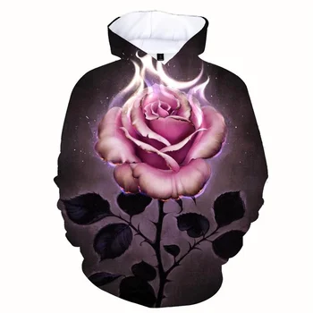 Мужская толстовка с 3D принтом в виде розы, повседневная толстовка с длинными рукавами, свободная уличная одежда большого размера, толстовки, топы, осенняя одежда