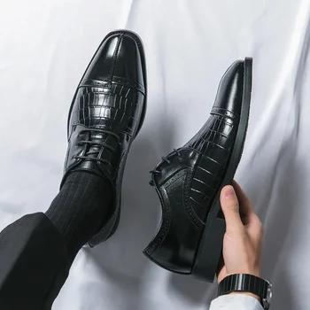 Мужские дерби, деловые черные коричневые мужские туфли из искусственной кожи на шнуровке, размер 38-48, мужские модельные туфли