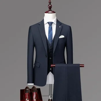 Мужской деловой костюм высокого класса, роскошный бутик, приталенные мужские костюмы, куртка, жилет, брюки, свадебное платье для жениха, банкетный комплект из 3 предметов