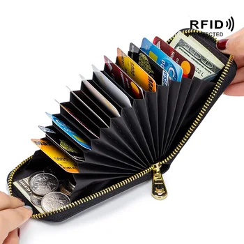 Мужской и женский держатель для карт из натуральной кожи, маленький кошелек на молнии, массивный кошелек для монет, брелок для ключей, rfid ID, сумки для деловых кредитных карт
