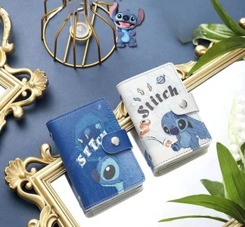Мультфильм Disney Stitch Материал для защиты окружающей среды Сумка для карт, держатель для удостоверения личности кредитной карты, кошелек, держатель для нескольких карт, маленький футляр для карт