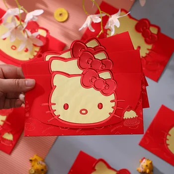 Мультфильм Sanrio Hello Kitty Милый креативный объемный красный конверт с горячим тиснением для детей Kawaii Новогодний красный конверт