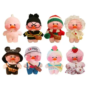 Мягкая игрушка утка, розовая Кавайная милая плюшевая фигурка, игрушки для обнимашек, шляпа и костюм 