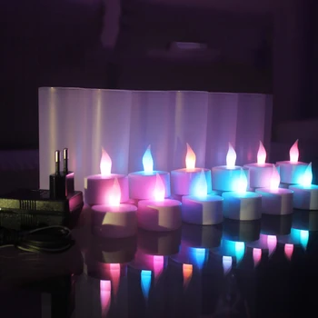 Набор из 12 Меняющих цвет беспламенных светодиодных перезаряжаемых свечей для вечеринки, белых электрических свечей для вечеринки