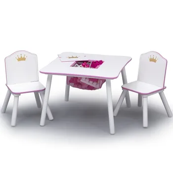 Набор столов и стульев Delta Children Princess Crown для малышей с ящиками для хранения, Зеленое золото, дерево, Розовый