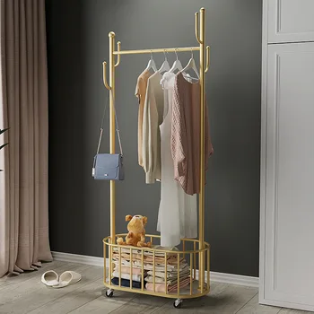 Напольная вешалка для одежды в спальне Nordic Light Роскошная металлическая домашняя съемная вешалка для хранения в гостиной