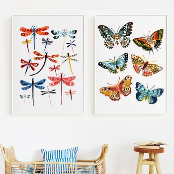 Настенная живопись на холсте, бабочка, стрекоза, рисунки насекомых, плакаты на скандинавскую тему, настенные панно, декор детской комнаты для маленьких детей
