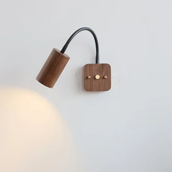 Настенный светильник из орехового дерева с выключателем, прикроватная лампа для спальни, скандинавское внутреннее освещение, настенные светильники для домашнего декора с возможностью поворота света