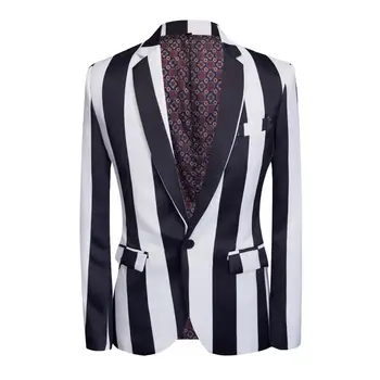 Новинка 2019, мужские облегающие костюмы-блейзеры в черно-белую полоску, костюмы певцов, мужская модельная одежда