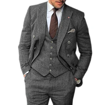 Новинка 2023 года, серый, простой, деловой, элегантный, модный костюм для собеседования, Джентльменский костюм из 3 предметов, высокое качество, Ternos Masculinos, завершает