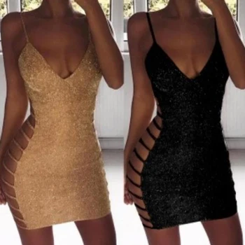 Новое платье на бретельках с золотой проволокой, сексуальное платье для ночного клуба, коктейльное мини-платье без рукавов для вечеринки 2023 г.