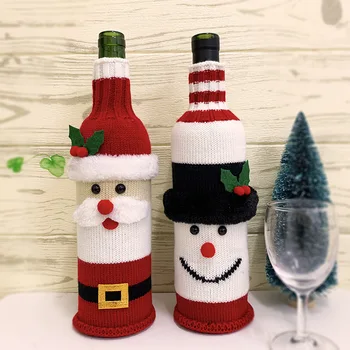 Новые рождественские украшения для семейного стола, наборы винных бутылок, сумки для красного вина, вязаные наборы винных бутылок Санта-Клауса.