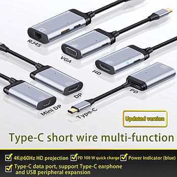 НОВЫЙ Кабель USB Type-C, Совместимый с HD Частотой 4K60Hz, 100 Вт Для Быстрой Зарядки PD Type C К Адаптеру Mini DP VAG RJ45 Для MacBook Pro Huawei