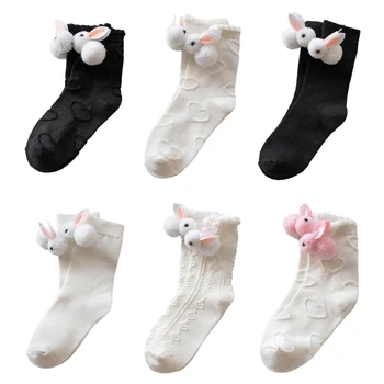Носки из телячьей кожи с рюшами в стиле лолиты, носки Sweet Rabbit, хлопковые свободные носки, тонкие весенне-летние носки до щиколоток с оборками для женщин T8NB