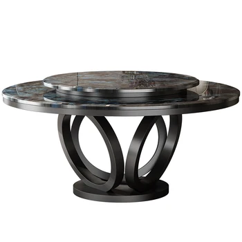 Обеденный стол из натурального мрамора, круглый микрокристаллический камень, светлый роскошный большой стол, элитный стол на 8 персон