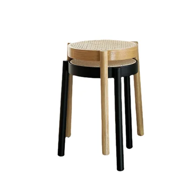 Обеденный стул Zc из массива дерева, многоцелевой плетеный из ротанга круглый табурет, высокий стул