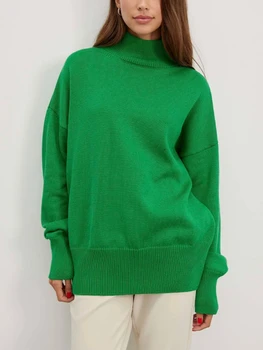 Осенняя женская одежда, однотонные свитера с высоким воротом и длинными рукавами для женщин 2023, винтажный пуловер, новые модные свитера для женщин