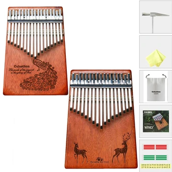 Пианино для большого пальца Kalimba 17 клавиш Портативное Mbira с рисунком павлина на пальцах и музыкальным молотком, аксессуар для инструмента для детей, начинающих взрослых
