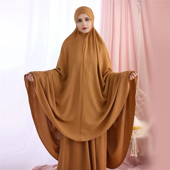 Платья Молитвенная Одежда Женщины Рамадан Исламский Комплект из 2 Частей Дубай Турецкий Скромный Наряд Химар Вуаль Шарф Хиджаб + Длинное Платье Химар