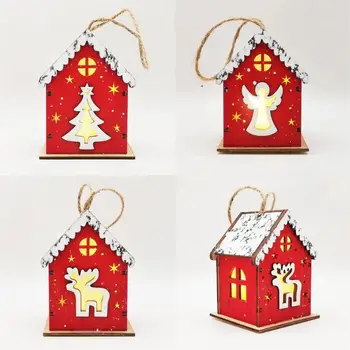 Подвеска в виде деревянного домика, полноцветная, из гладкого дерева, многоразовая, уникальная подвеска, праздничное украшение, Рождественская подвеска в стиле шале с подсветкой