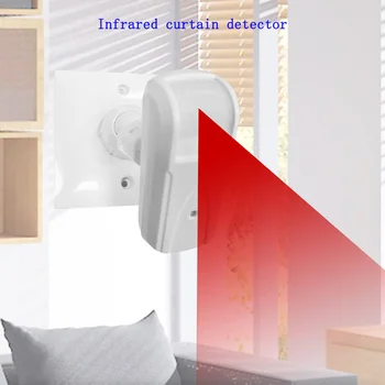 Проводной пассивный инфракрасный детектор занавесок, Подключаемая дверная и оконная сигнализация, Широкоугольное обнаружение движения человеческого тела, сигнализация с высоким децибелом