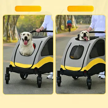 Прогулочная коляска для собак и кошек среднего размера, 4 колеса, складная тележка для бега трусцой с регулируемой ручкой, грузоподъемность 132 фунта
