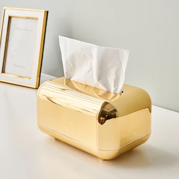 Простые бытовые коробки для салфеток Пружинный ящик для хранения в гостиной Магнитный переключатель Бумажный органайзер Золотисто-серебристого цвета